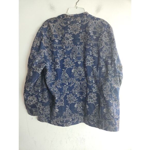 JM Collection Women Dark Blue w/Gold Floral Print Cotton Denim Jacket Blazer 16 - Picture 2 of 9